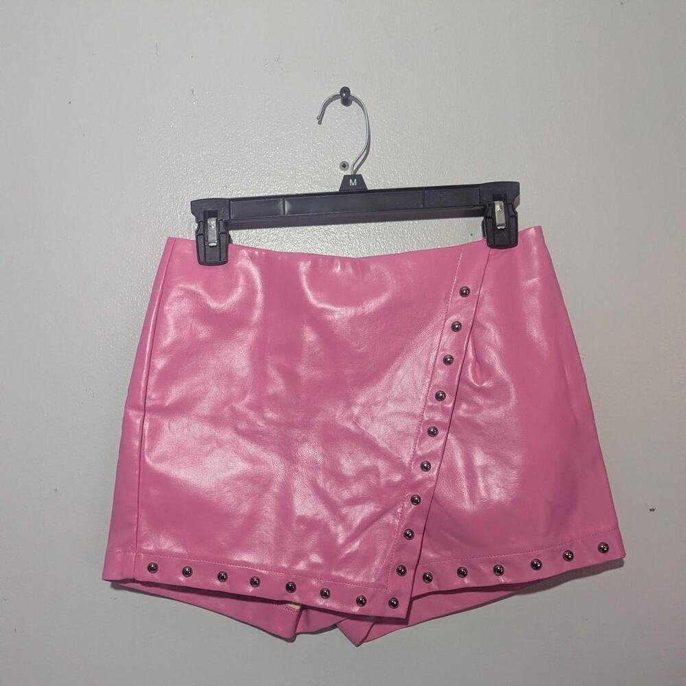 Pink Lily Hot Pink Studded Faux Leather Skort Size S Barbiecore Coastal Cowgirl